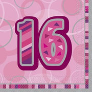 Unique Party 28437 - Glitz Pink 16th Birthday Paper Napkins, Pack of 16