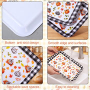 Vesici Melamine Serving Trays, 13 x 9.6 Inch Set of 3, Buffalo Plaid Pumpkin