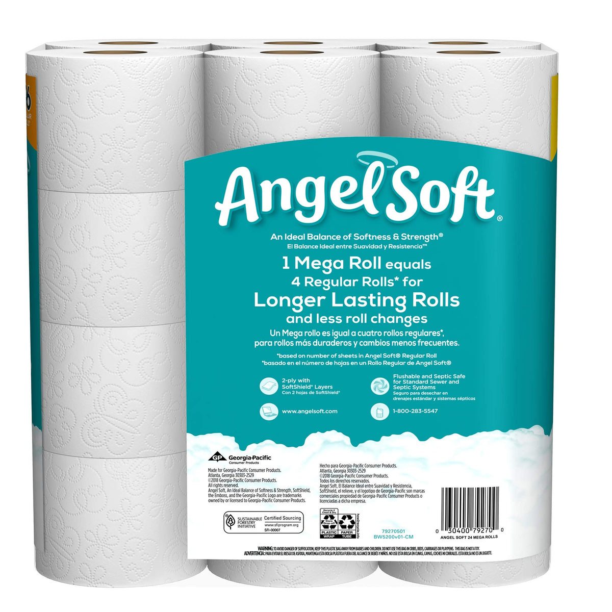 Mega Rolls by Angel Soft – 24 Count (Pack of 1), Paper,Plastic,Resin, white, Model 792705