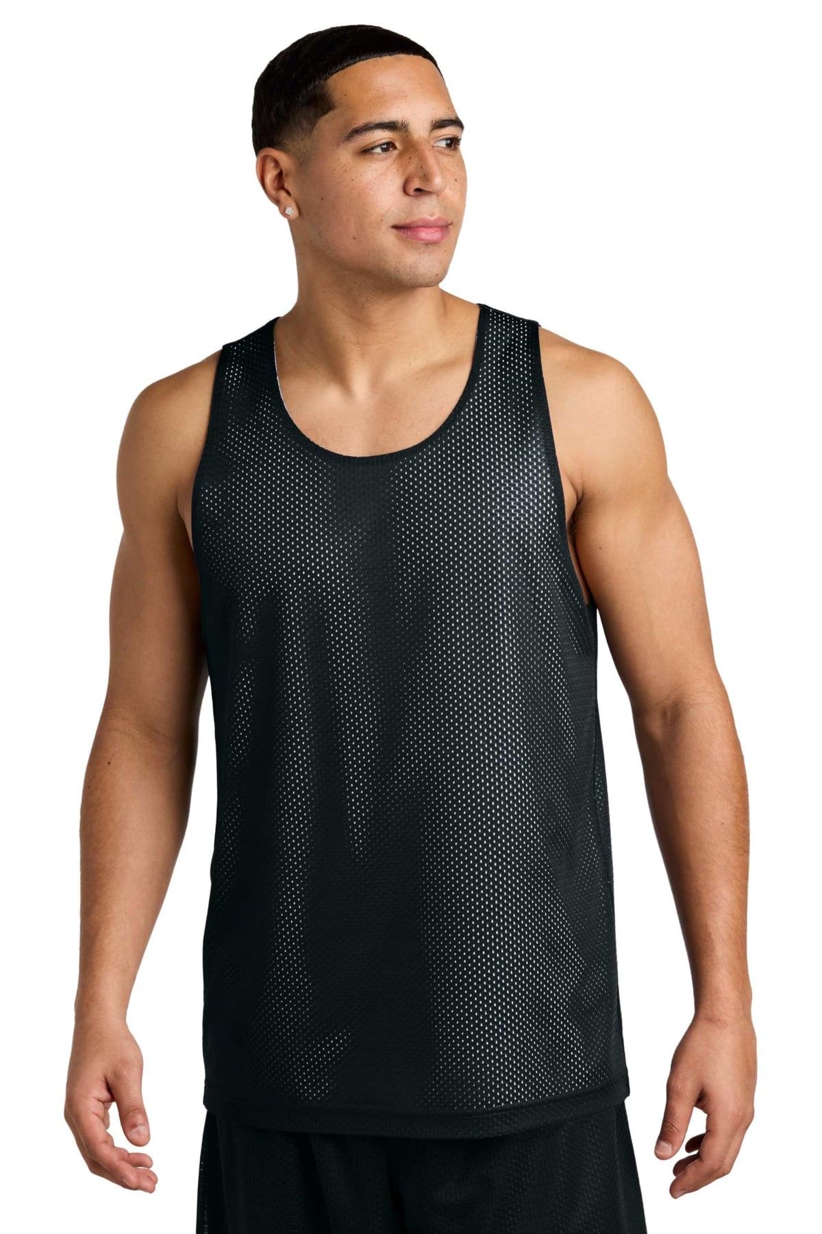 PosiCharge Reversible Mesh Tank | Gym Fashion for Men & Women by SPORT-TEK – Large, Black/ White, Model ST5000