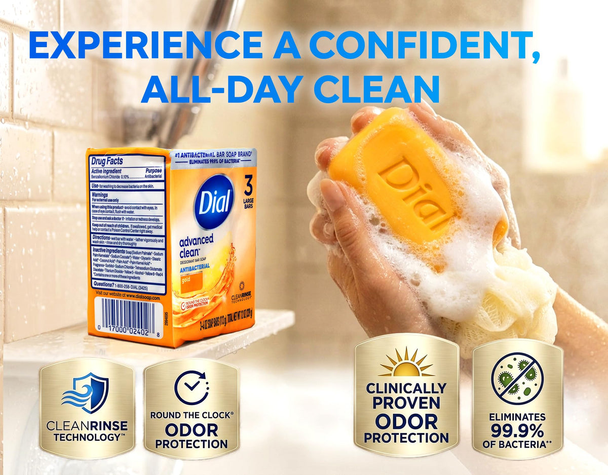 12402 4 oz. Gold Dial Antibacterial Soap Bars – 4 Ounce (Pack of 3), Model 2410
