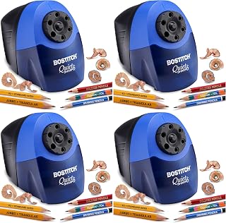 Bostitch Office QuietSharp Electric Pencil Sharpener, Heavy Duty Classroom or Office Use, Size Selector with 6 Different Sizes, Blue (Pack of 4)