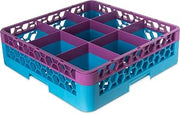 Carlisle FoodService Products CFS RG9-1C414 OptiClean 9 Compartment Glass Rack with 1 Extender, 5.56", Polypropylene, Lavender/CFS Blue