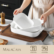 Malacasa Ceramic Casserole Dish Set, Porcelain Bakeware, White, Set of 3
