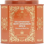 Harney & Sons Decaf Hot Cinnamon Spice Black Tea, 30 Sachets in Tin | Decaffeinated black tea with cinnamon, orange peel and cloves. No added sweeteners.