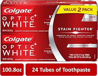 Colgate Optic White Stain Fighter Whitening Toothpaste - 4.2 ounce (24 Tubes)
