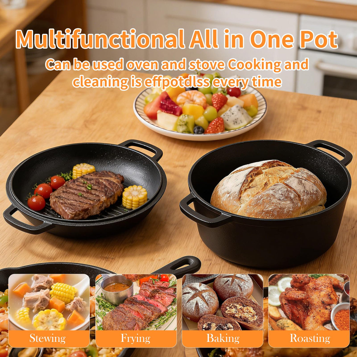 Asderote Cast Iron Dutch Oven Set, 5 Quart, With Bread Baking Tools
