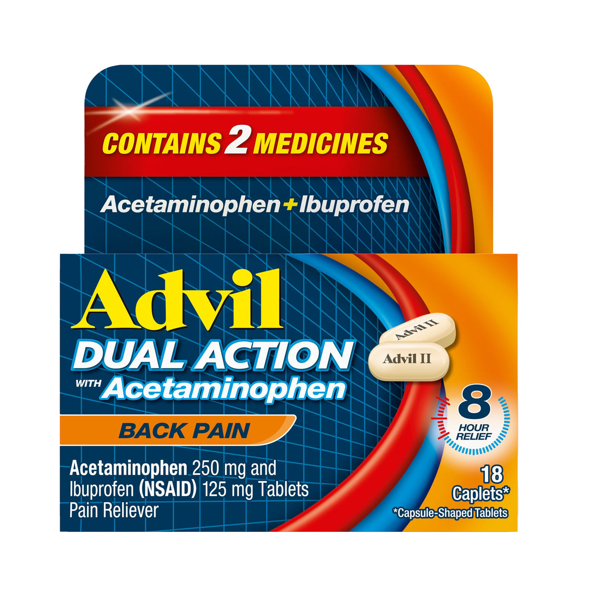 Advil Dual Action Back Pain by HALEON – 18 Count (Pack of 1)