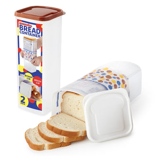 Bread Container (2 Pack) Bread Loaf Keeper by Stock Your Home – 13.5 x 5.2 x 5.2 inches, Plastic, White/Brown, Pack of 2, Model 3500