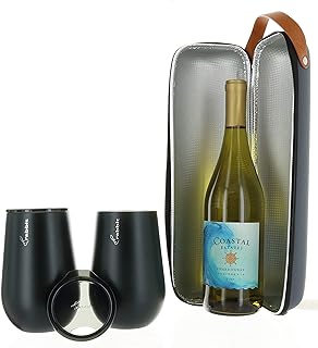 Rabbit Wine to Go - Set of 3 | Wine Bottle Insulation Bag with Handle | Includes 2 Stainless Steel Tumblers with Lids | For On-the-Go Travel such as Picnic, Hiking, and Barbeques
