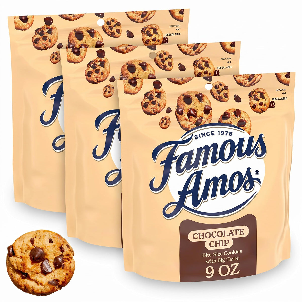 Classic Chocolate Chip Cookies by Famous Amos – 9 Ounce (Pack of 3), brown, Pack of 3, Model 00076677057173