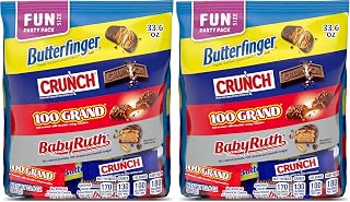 Butterfinger Crunch, Baby Ruth, and 100 Grand, Assorted Fun Size Chocolate-y Treats, 55 Count Party Pack, 33.6 oz (Pack of 2)