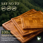 Kikcoin Bamboo Cutting Board Set, 3 Sizes with Rack, Natural Wood