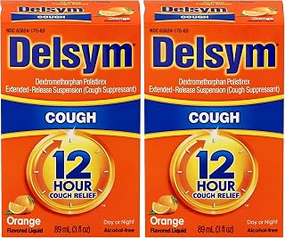 Delsym 12 Hour Cough Relief Liquid- Day Or Night, Orange Flavor Cough Medicine With Dextromethorphan Helps Quiet Cough By Suppressing Cough Reflex, 3 oz. (Pack of 2)