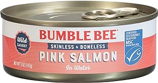 Bumble Bee Wild Caught Pink Salmon in Water, 5 oz | 15g Protein per Can, Omega-3 Rich, Gluten Free, Keto Friendly, Skinless & Boneless, Ready to Eat