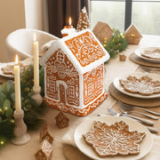 Chunful Gingerbread House Cookie Jar, Ceramic, Brown and White