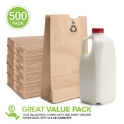 6 Lb Kraft Brown Paper Lunch Bags (500 Count) - Bulk Disposable Lunch Sacks by Stock Your Home – 6"W x 3 5/8"G 11 1/16"H, 6.0 pounds, Paper, Brown, Pack of 500