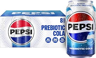 Pepsi Prebiotic Cola, 12 fl oz Cans (8 Pack), 30 Calories, 3g Prebiotic Fiber, 5g Sugar, Soda Pop