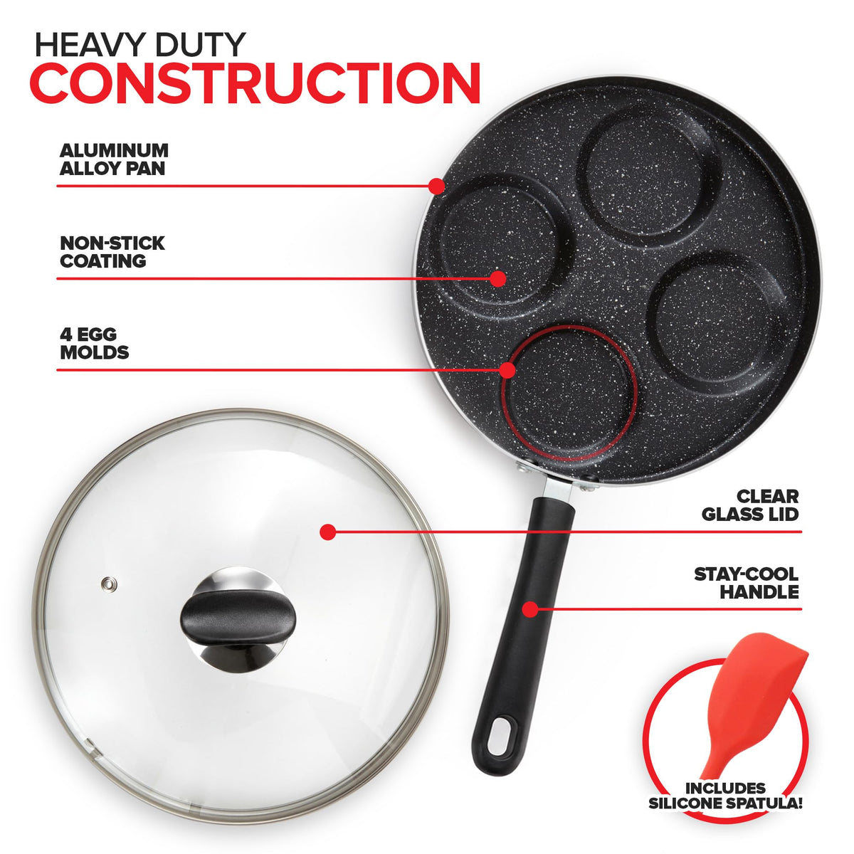 4-Cup Nonstick Egg Frying Pan with Lid by Modern Innovations – 4-Cup, 4.0 cups, Aluminium Alloy