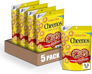 Cheerios Whole Grain Oats Gluten-Free Breakfast Cereal, 2.2 oz Pouch (Pack of 5)