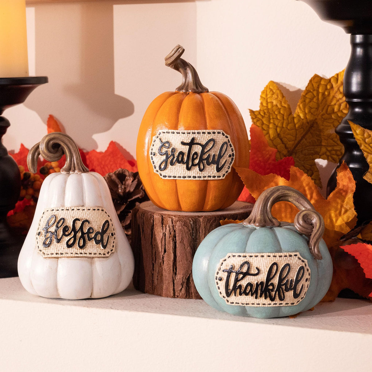 Valery Madelyn Resin Pumpkin Figurines, Set of 3, Orange