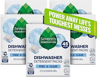 Seventh Generation Dishwasher Detergent Packs Free & Clear Pack of 5 for sparkling dishes Dishwasher tabs 45 count