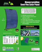 60 Watt 12 Volt Semi Flex Solar Panel by Nature Power – Monocrystalline Silicon, Black, Model 56760