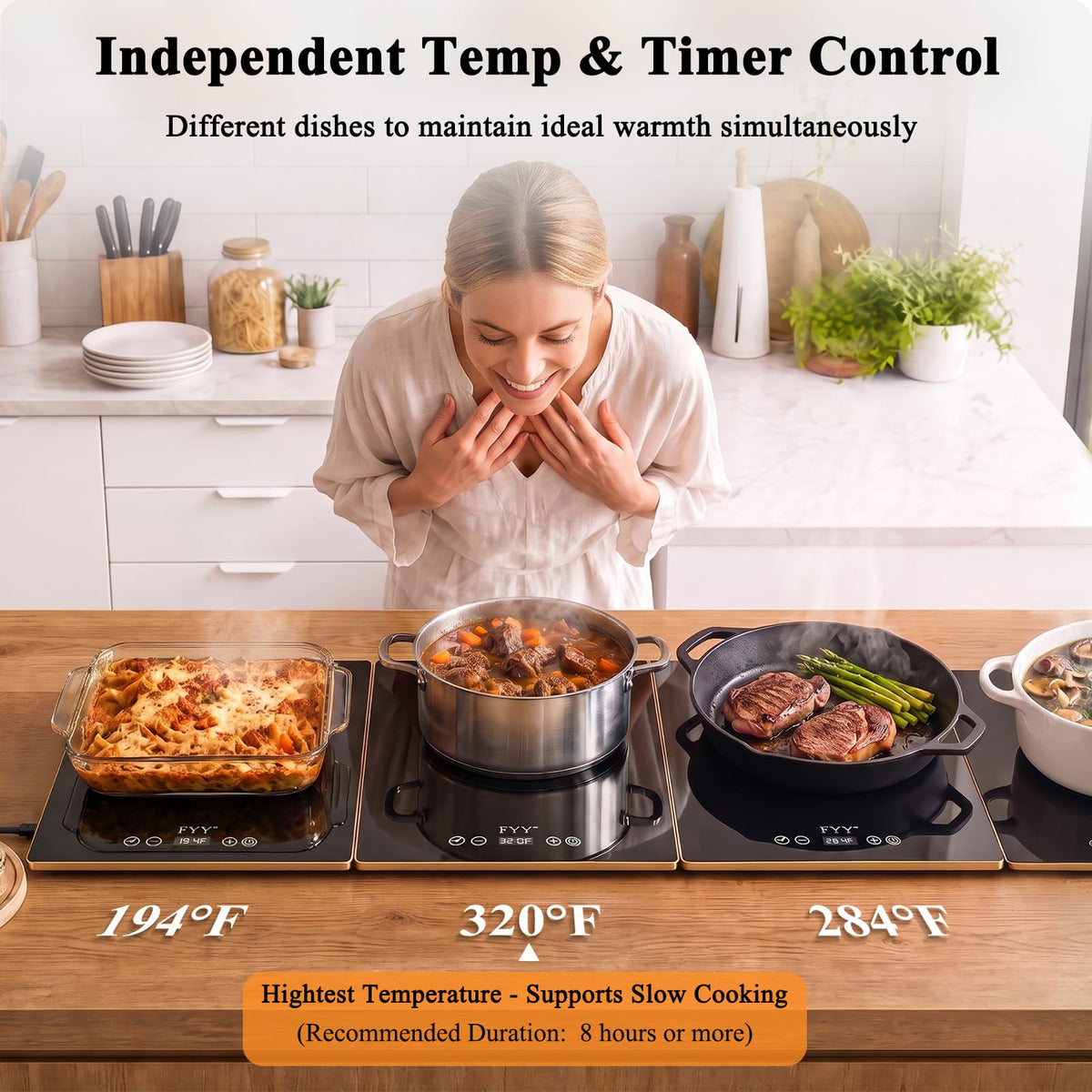 FYY Modular Warming Tray, 13 Heat Settings, Black 4-Panel