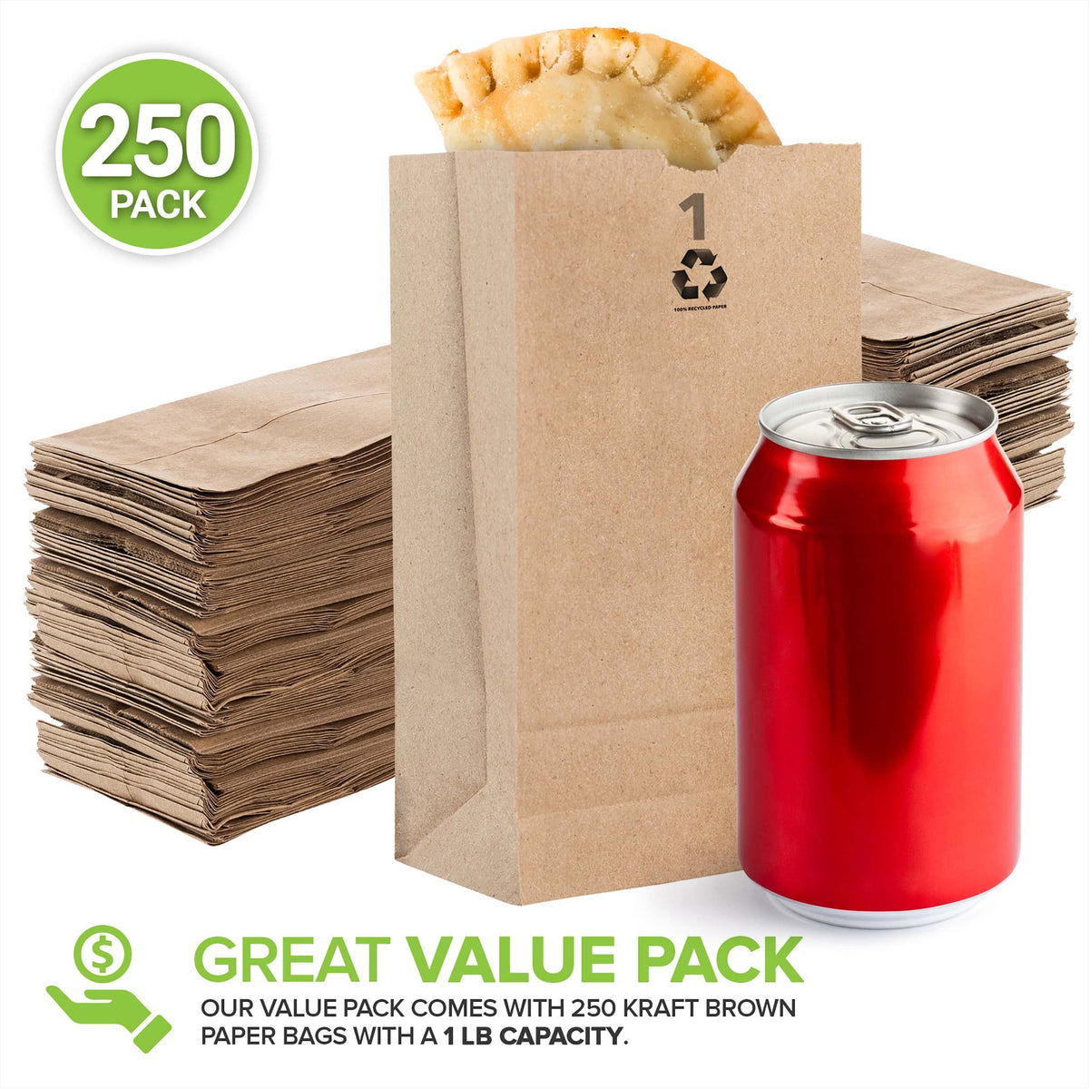 1 Lb Kraft Small Brown Paper Bags (250 Count) Mini Size Bag for Packing Breakfast Food by Stock Your Home – 1 lb, 1.0 pounds, Paper, Kraft Brown, Pack of 250