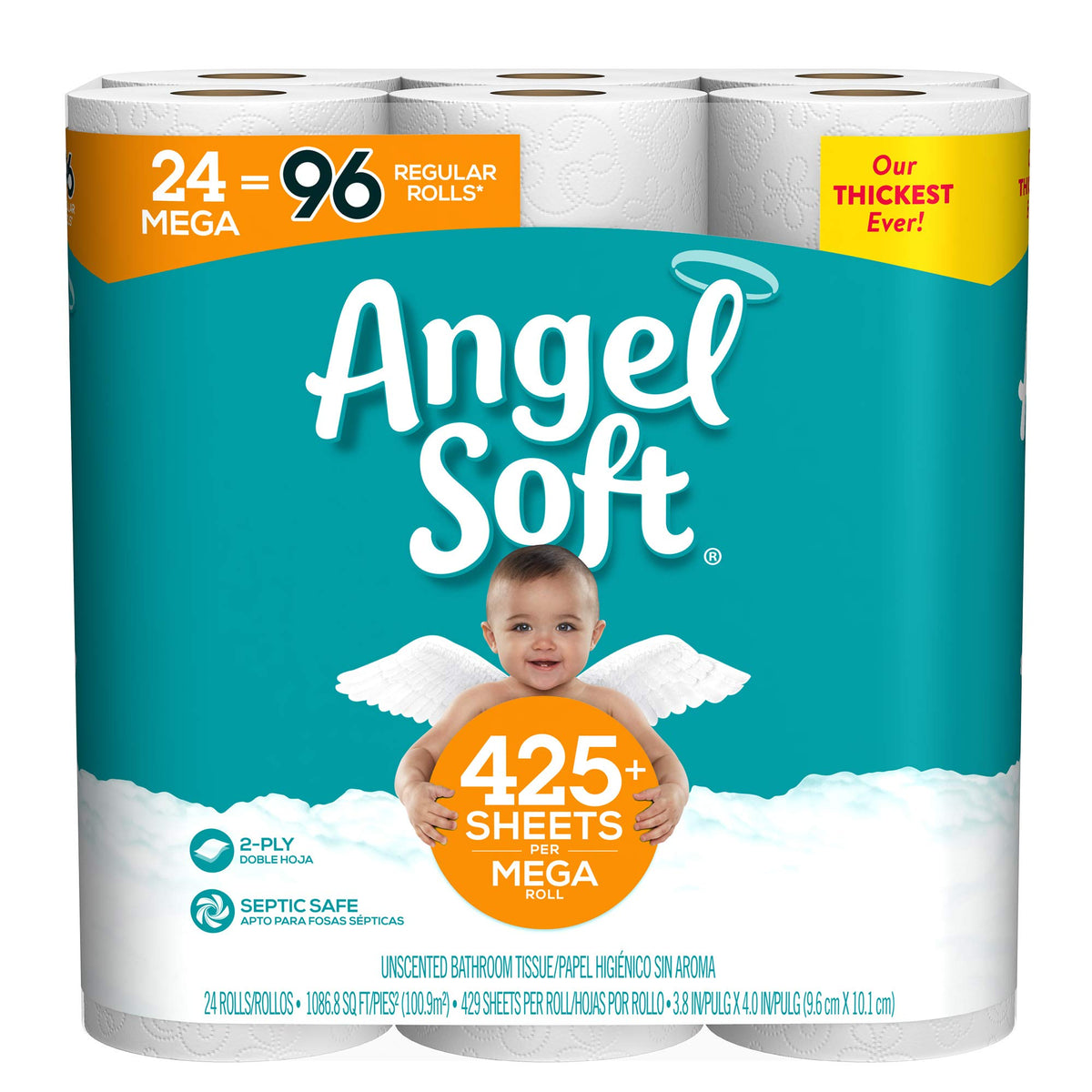 Mega Rolls by Angel Soft – 24 Count (Pack of 1), Paper,Plastic,Resin, white, Model 792705