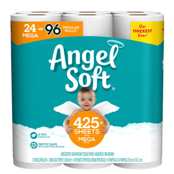 Mega Rolls by Angel Soft – 24 Count (Pack of 1), Paper,Plastic,Resin, white, Model 792705