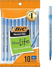 BIC Round Stic Xtra Life Blue Ballpoint Pens, 10-Count Pack, 1.0mm