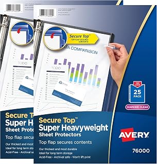 Avery Diamond Clear Top Sheet Protectors, Super Heavyweight Page Protectors for 3 Ring Binder, Clear Binder Sheet, 25 Count (86009) (Pack of 24)