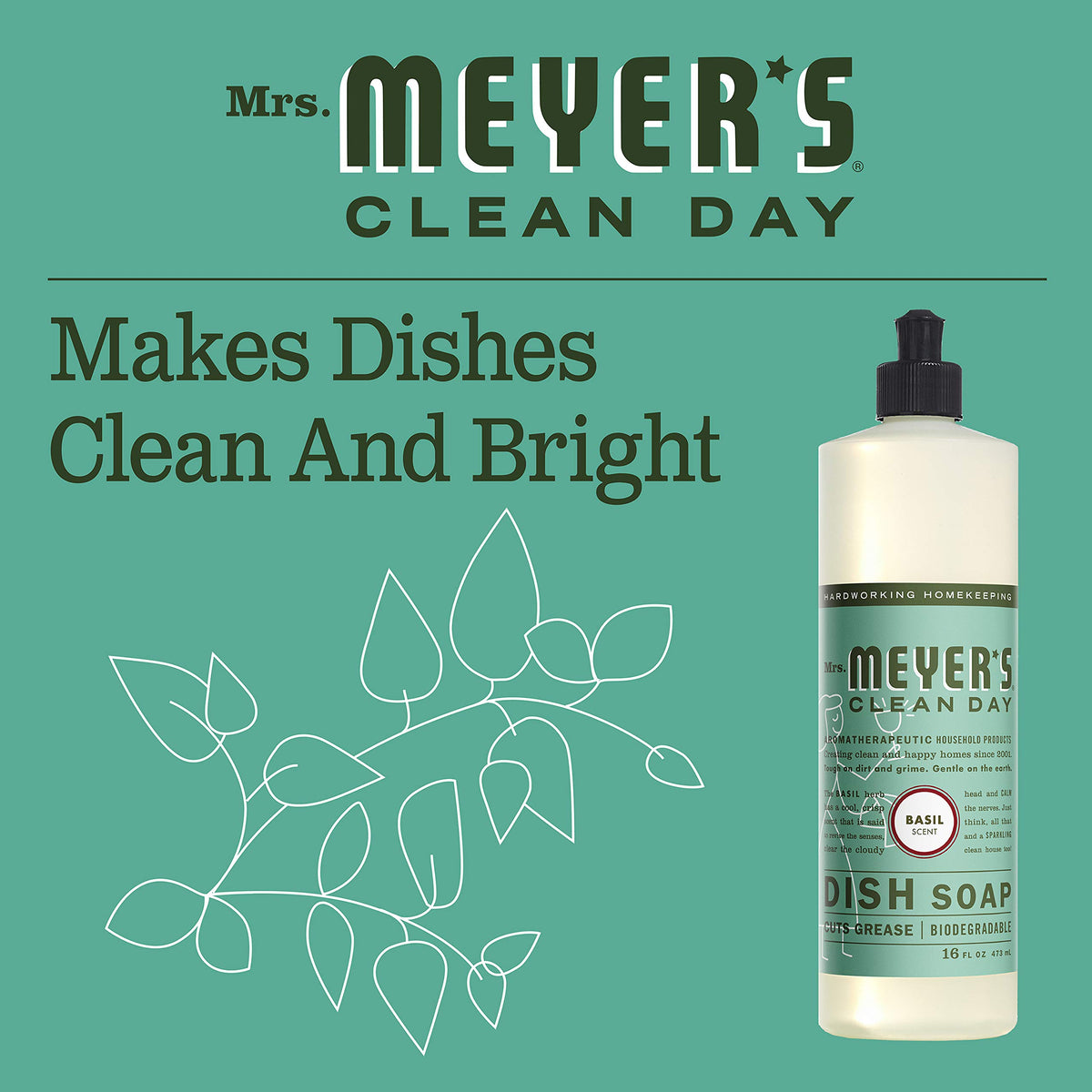 Mrs. MEYER'S 16 Fl Oz (Pack of 2) / Basil / A340 Dish Soap