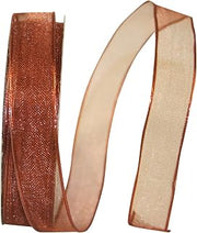 Reliant Ribbon Elegant Woven Sheer Wired Edge Ribbon, 5/8 Inch X 25 Yards, Copper