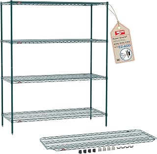 METRO Super Erecta 5-Shelf Metroseal Wire Shelf Bundle - Includes 4-Tier Green Epoxy with Microban Shelving Unit and 1 EZ-ADD Shelf - 24" W x 60" L x 74.5" H - for Restaurants, Home and More