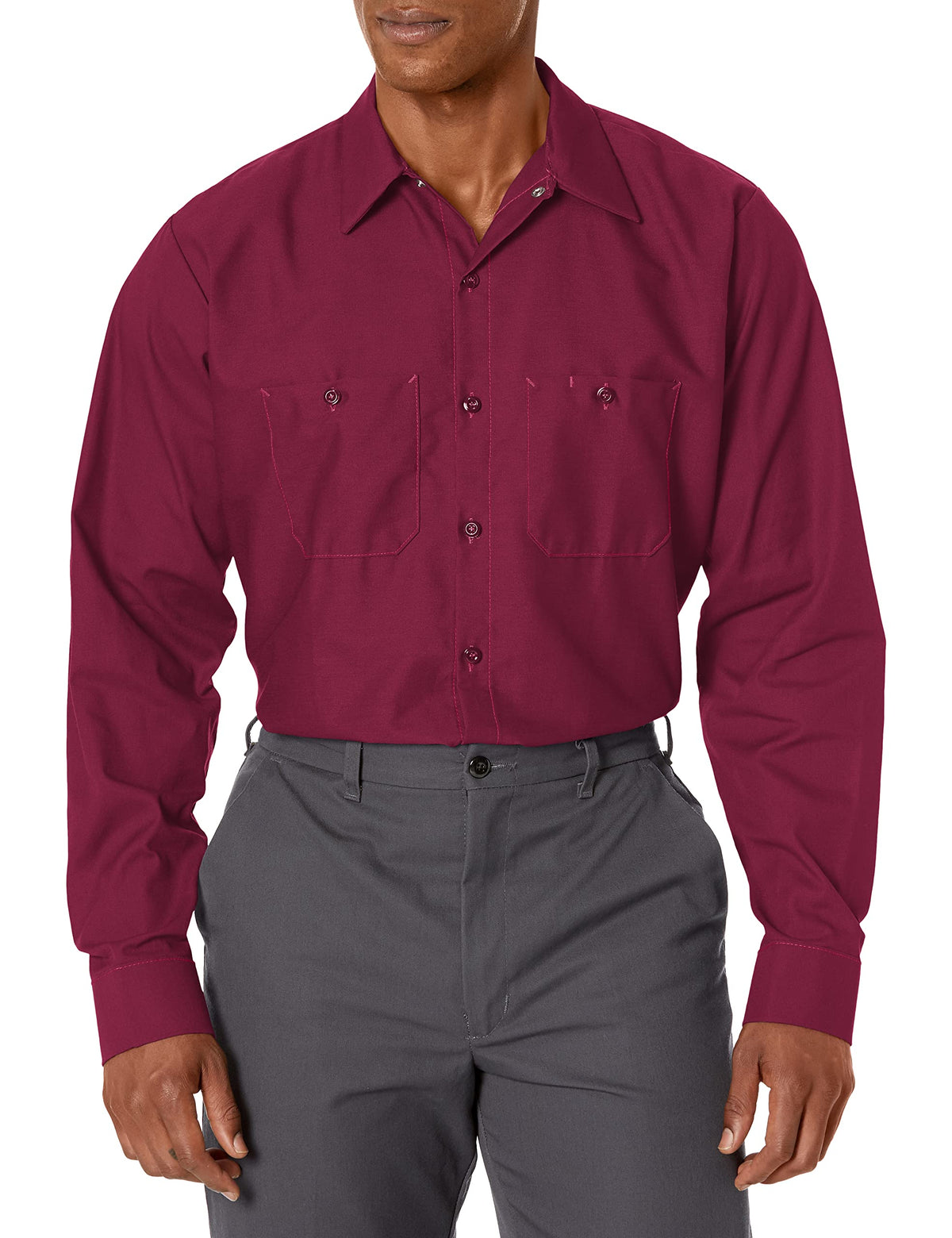 Long Sleeve Industrial Solid Work Shirt Burgundy Small - 5 Pack by Red Kap – Burgundy, Pack of 5, Model SP14