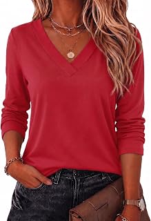 Women Long Sleeve Tops Dressy Casual V Neck Shirt Fall Work Blouse