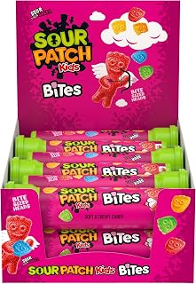 Sour Patch Kids Bites Soft & Chewy Gummy Valentine's Day Candy, 12 Tubes | Bulk Candy