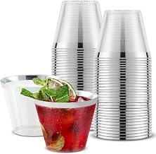 9 oz Silver-Rim Disposable Plastic Cups (100 Pack) Elegant Tumblers Glasses for Parties by Stock Your Home – 100 Count, 9.0 ounces, Polystyrene (PS), Silver Rim, Pack of 100