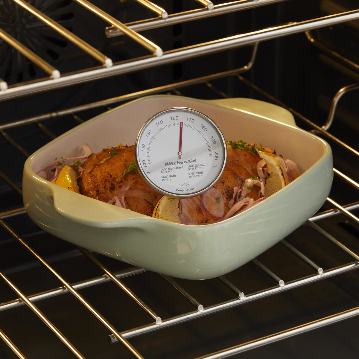 Leave-in Meat Thermometer by KitchenAid – TEMPERATURE RANGE: 120F to 200F, Stainless Steel, Model KQ902