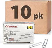 Officemate Premium #1 Paper Clips, 1,000 Paper Clips (10 Boxes of 100 Each) (99916) , Silver