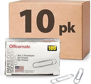Officemate Premium #1 Paper Clips, 1,000 Paper Clips (10 Boxes of 100 Each) (99916) , Silver