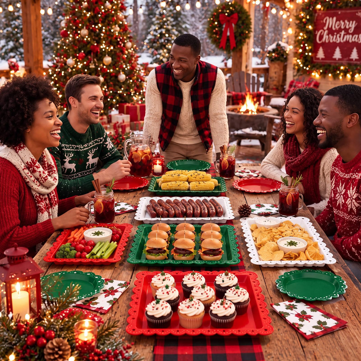 Meanplan Christmas Serving Tray Set, 12 Pack, Red Green White