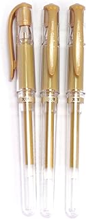 Uni-Ball Signo Broad Point Gel Impact Pen Gold Ink, 1.0mm, 3 pens per Pack (Japan import) [Komainu-Dou Original Package]