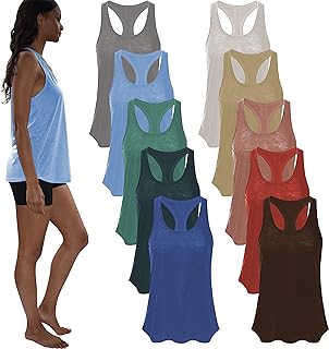 Women's Everyday Flowy Burnout Slub Racer Back Tanks | Active Workout Tops | Multi Packs & Colors