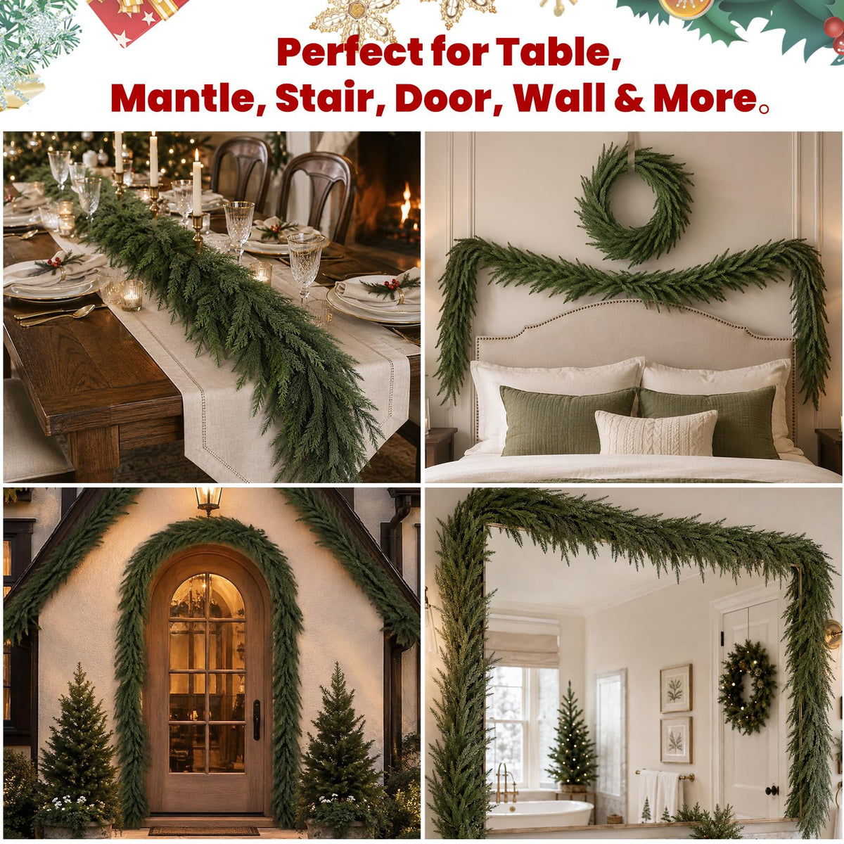 ZUKONROS Norfolk Pine Garland, 6FT Artificial Evergreen, Green 2 Pack