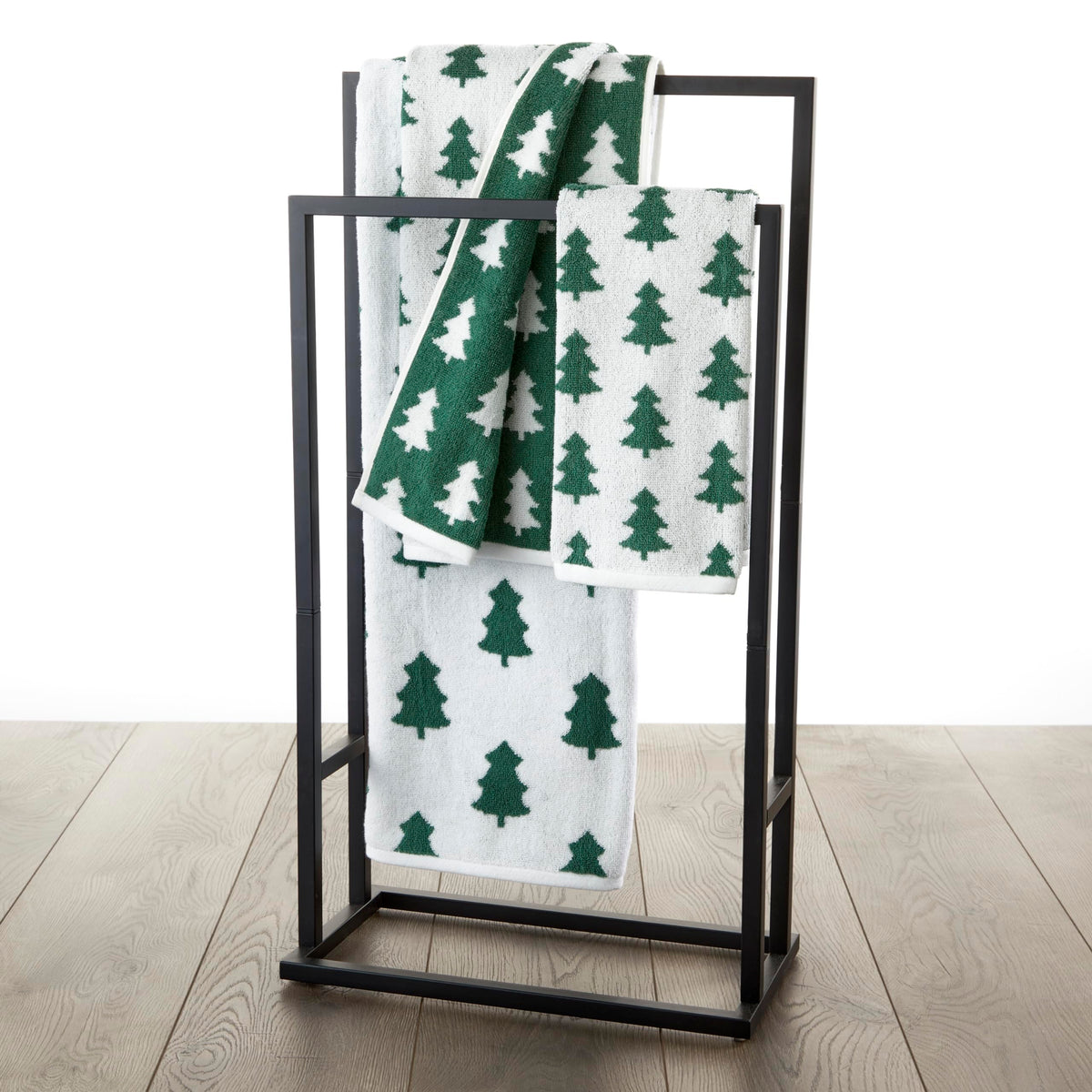 SKL Home Holiday Trees Hand Towel Set, 2 Piece, Green and White