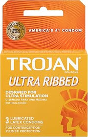 TROJAN Stimulations Ultra Ribbed Lubricated Condom, 3ct