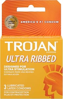 TROJAN Stimulations Ultra Ribbed Lubricated Condom, 3ct